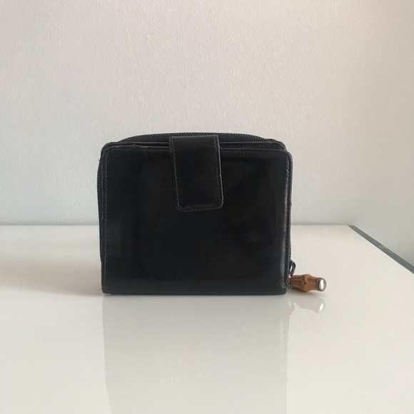COPY - Authentic Gucci Vintage Bamboo Patent Leather Canvas Zipper Wallet 90’s … - Picture 3 of 16